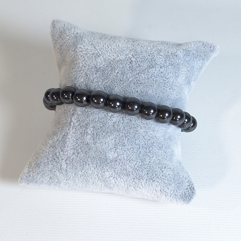 Hematite Beaded Black with Purple Amethyst Stretch Bracelet